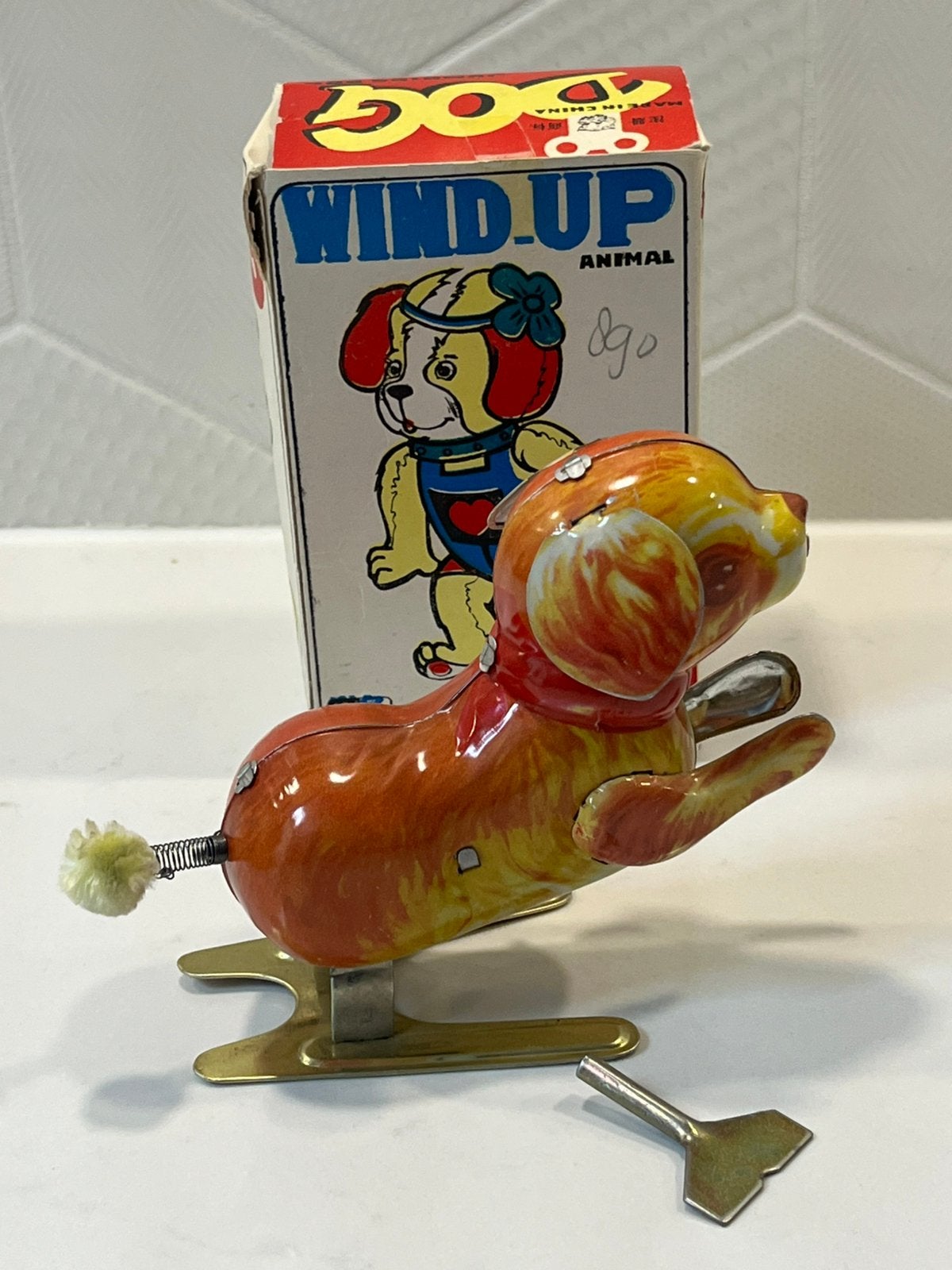 Vintage blikken speelgoed wind-up hond met doos, Verzamelen, Speelgoed, Verzenden, Gebruikt