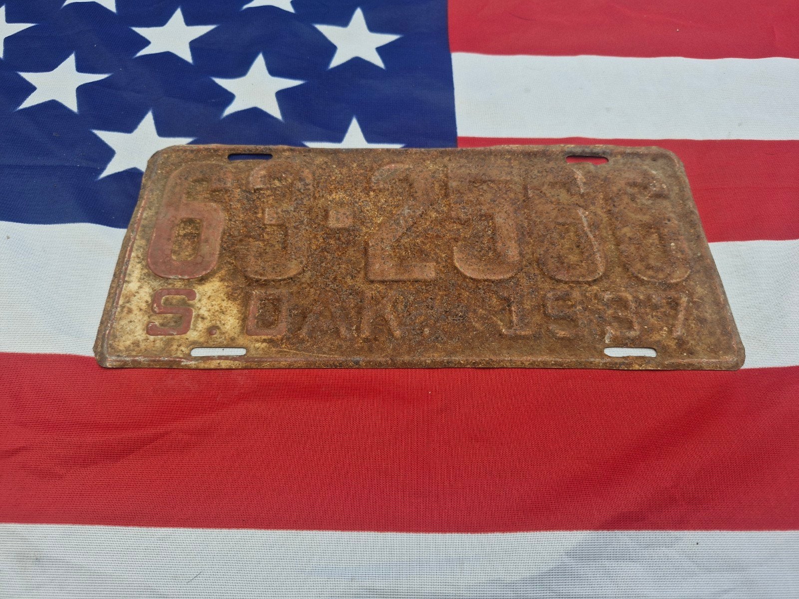 Kentekenplaat South Dakota USA Nummerbord 1937, Verzamelen, Ophalen of Verzenden, Gebruikt, Auto's