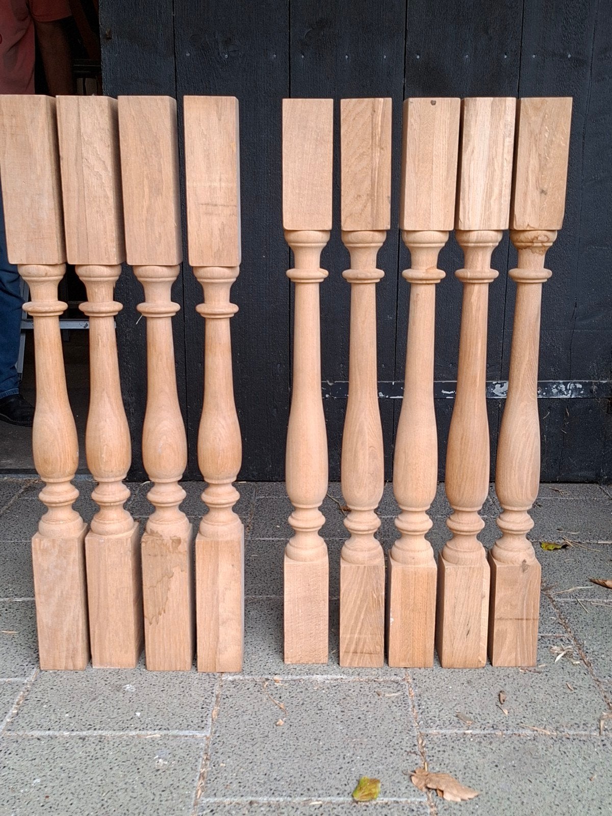 Set van 9 gedraaide eikenhouten balusters/spijlen, Ophalen, Eiken, Nieuw, 50 mm of meer