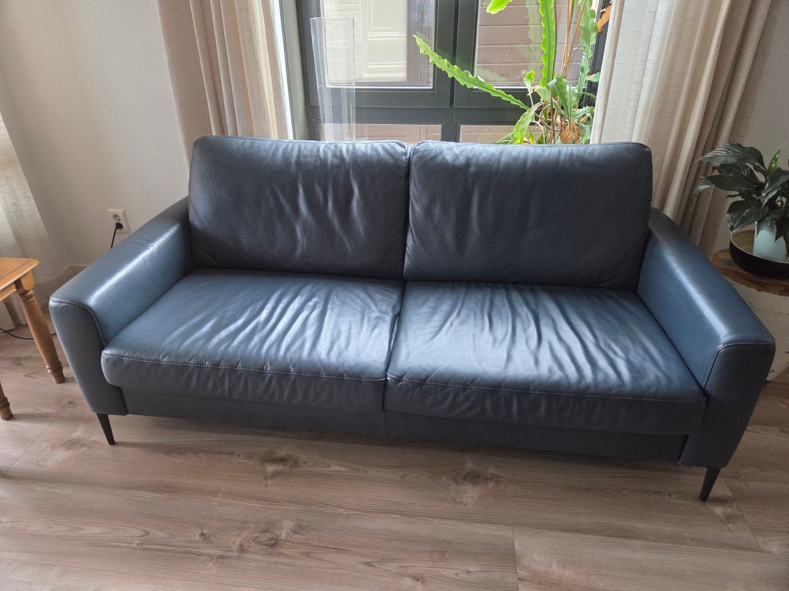 Lederen 3-zitsbank W. Schillig Alaert  Donkerblauw leder, Ophalen, Driepersoons, Leer, Zo goed als nieuw