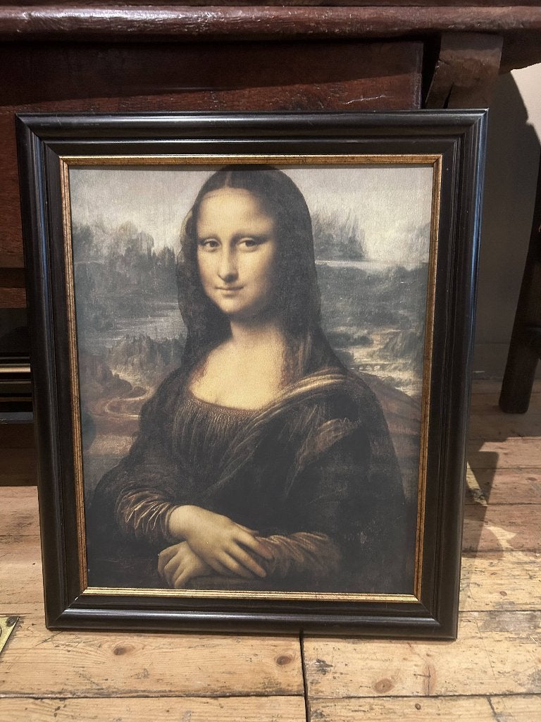 Afbeelding MONA LISA in zwartgouden lijst, Ophalen, Doek, Portret of Personen, Realistisch