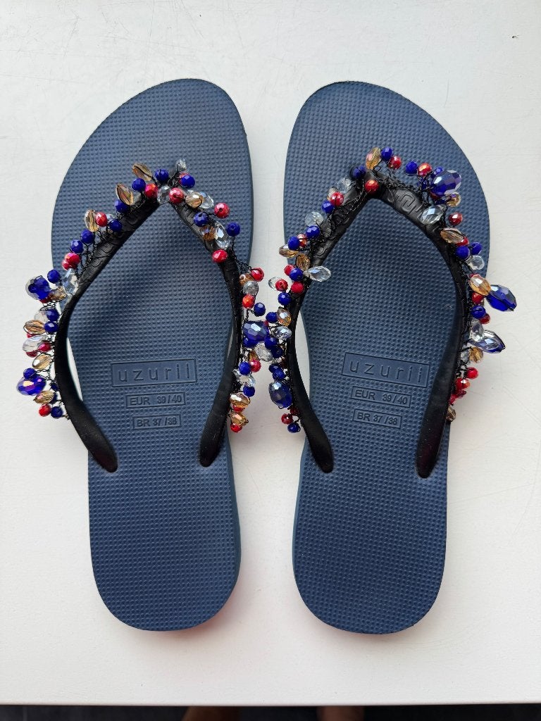 Uzurii teenslippers/ sandalen 38, Blauw, Uzurii, Zo goed als nieuw, Sandalen of Muiltjes