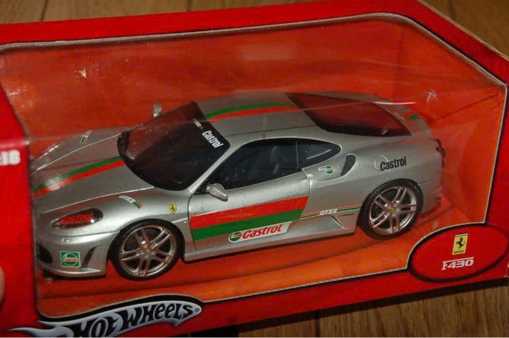 1:18 Ferrari F430 Coupe silver Castrol CUSTOM Hotwheels WRH, Verzenden, Zo goed als nieuw, Auto, Hot Wheels