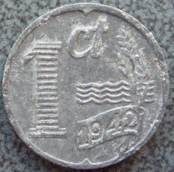 1 cent 1942 - zink., Verzenden, Koningin Wilhelmina, 1 cent, Losse munt
