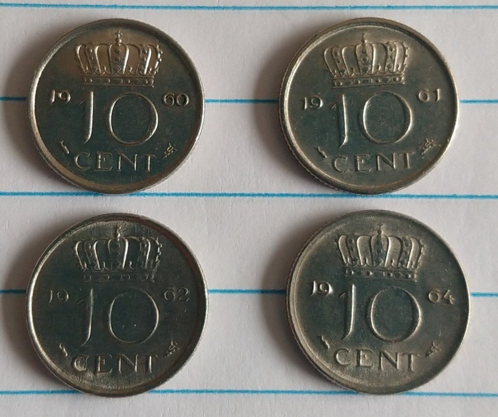 nederlandse munten jaren 1960 1961 1962 en 1964, volgnr 14, Postzegels en Munten, Munten | Nederland, Ophalen of Verzenden, Koningin Juliana