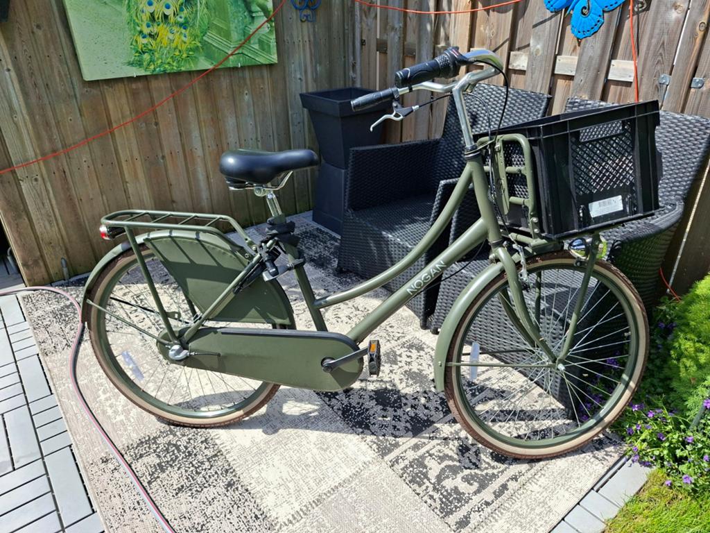 Nogan Kinderfiets met Voordrager en Mand - Olijfgroen, Overige merken, Terugtraprem, Ophalen of Verzenden, 53 tot 56 cm