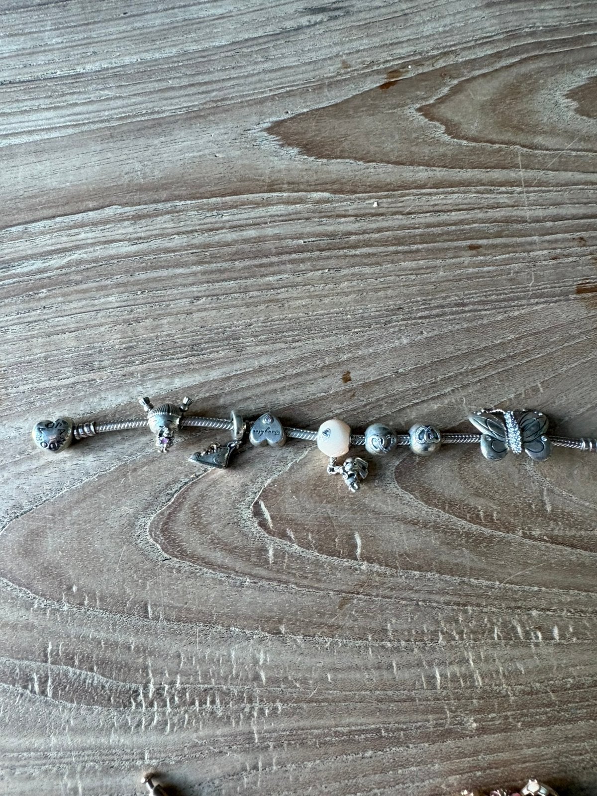 Zilvere pandora armband met bedels, Gebruikt, Pandora, Ophalen of Verzenden, 4 bedels of meer