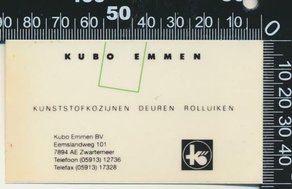 Sticker: Kubo Emmen Kunstofkozijnen - Zwartemeer, Verzamelen, Ophalen of Verzenden, Zo goed als nieuw, Bedrijf of Vereniging