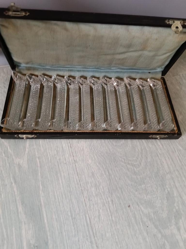 Vintage Art Deco Kristallen Bestekleggers in Doos, Ophalen of Verzenden