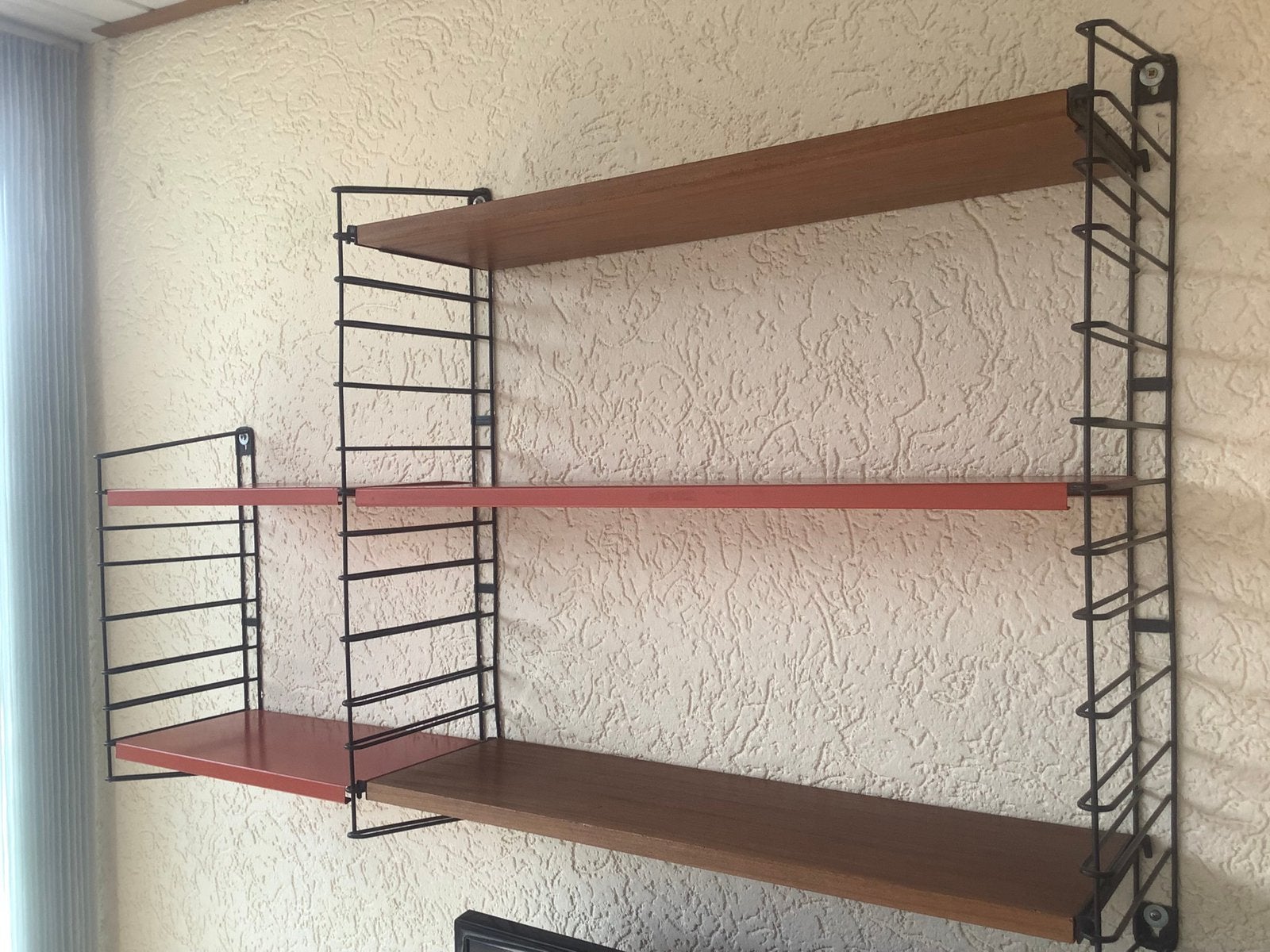 Vintage dubbel tomado rek met houten en metalen planken, Ophalen of Verzenden, Gebruikt