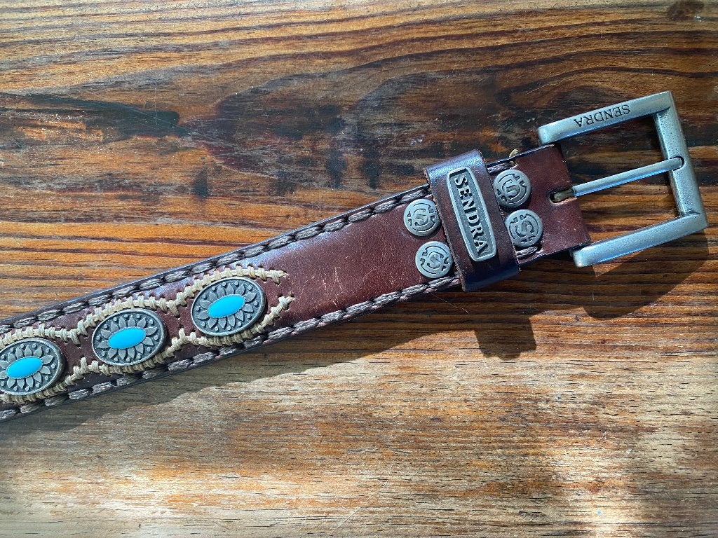 SENDRA riem bruin met turquoise 95, Sendra, Echt leder, 90 tot 100 cm, Tailleriem