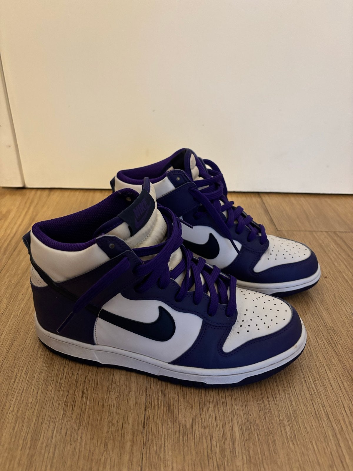 Nike Dunk High Paars/Wit - Maat 39, Ophalen, Gedragen, Overige kleuren, Sneakers of Gympen