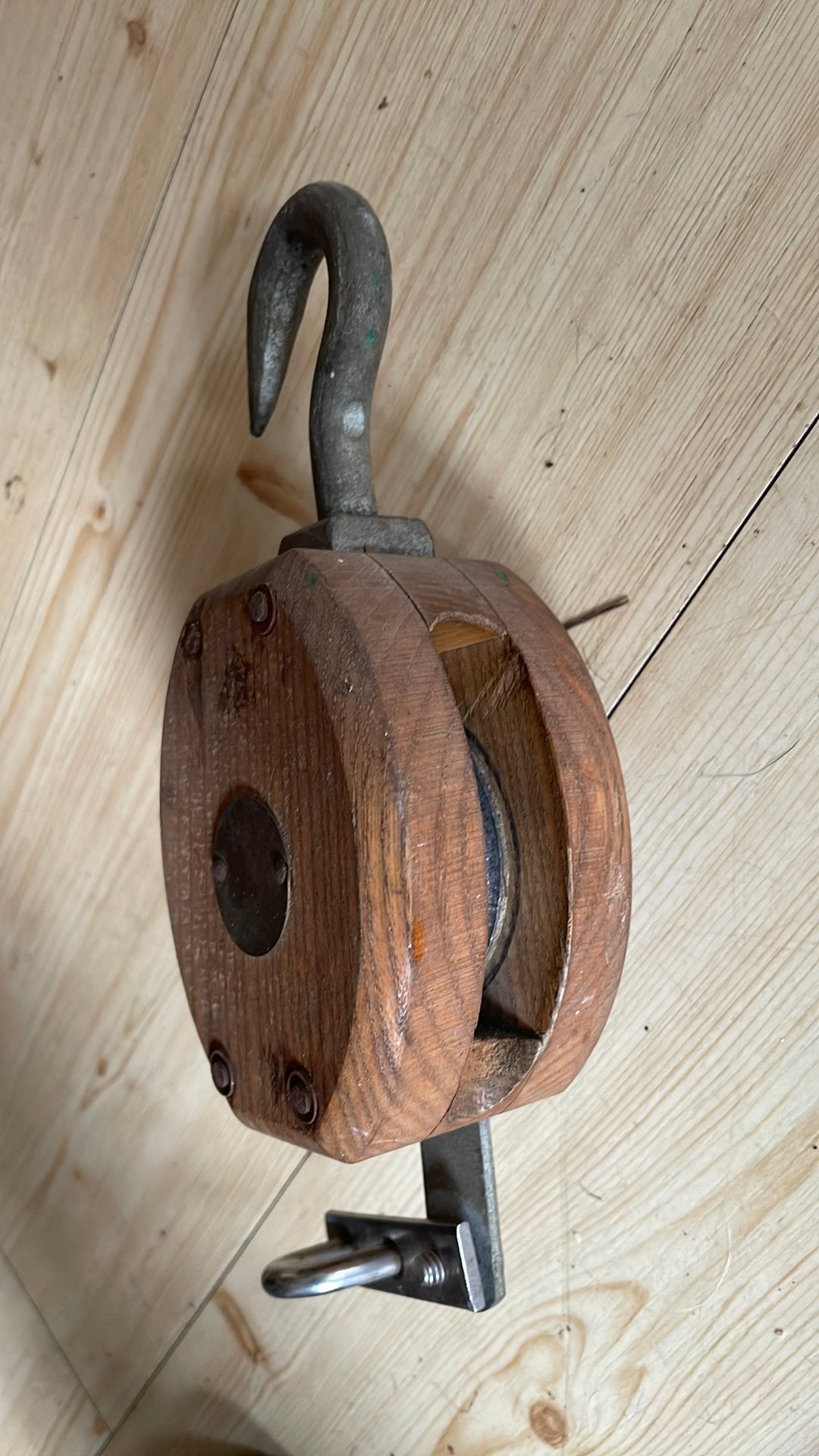 Houten katrol / blok met haak voor touw ca. 12mm, Ophalen of Verzenden, Zo goed als nieuw, Lijn of Blok