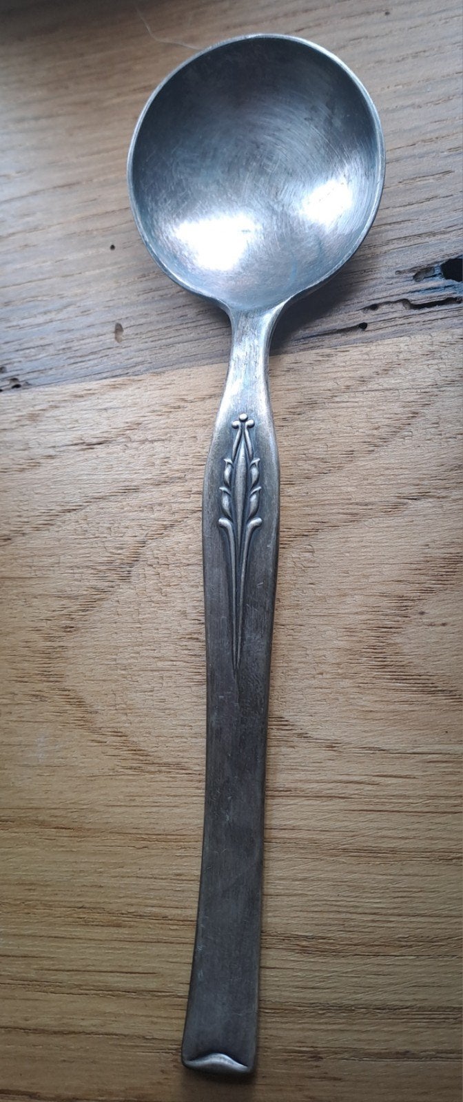 Vintage Zilveren Soeplepel met Decoratieve Handgreep, Antiek en Kunst, Ophalen of Verzenden