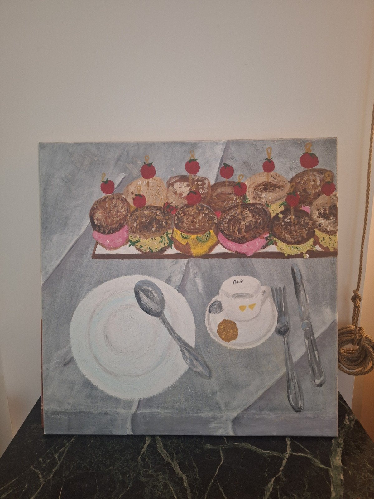 Groot schilderij 'Lunch bij de Zeeuwse Oase' - 70x70 cm, Ophalen, Handgeschilderd, Acrylverf, Overig onderwerp