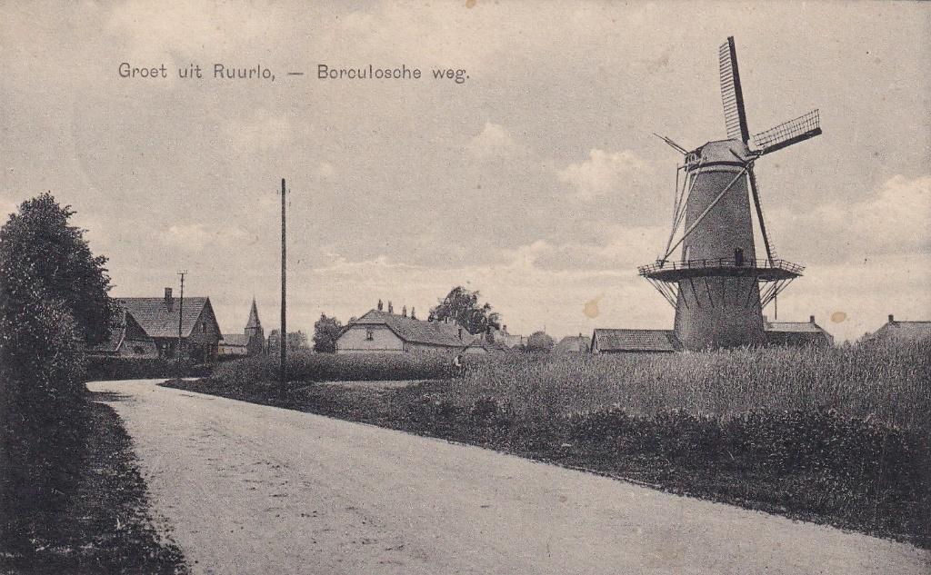 Ruurlo, Molen, Borculo., Verzamelen, Ansichtkaarten | Nederland, Verzenden, 1920 tot 1940, Gelopen, Gelderland