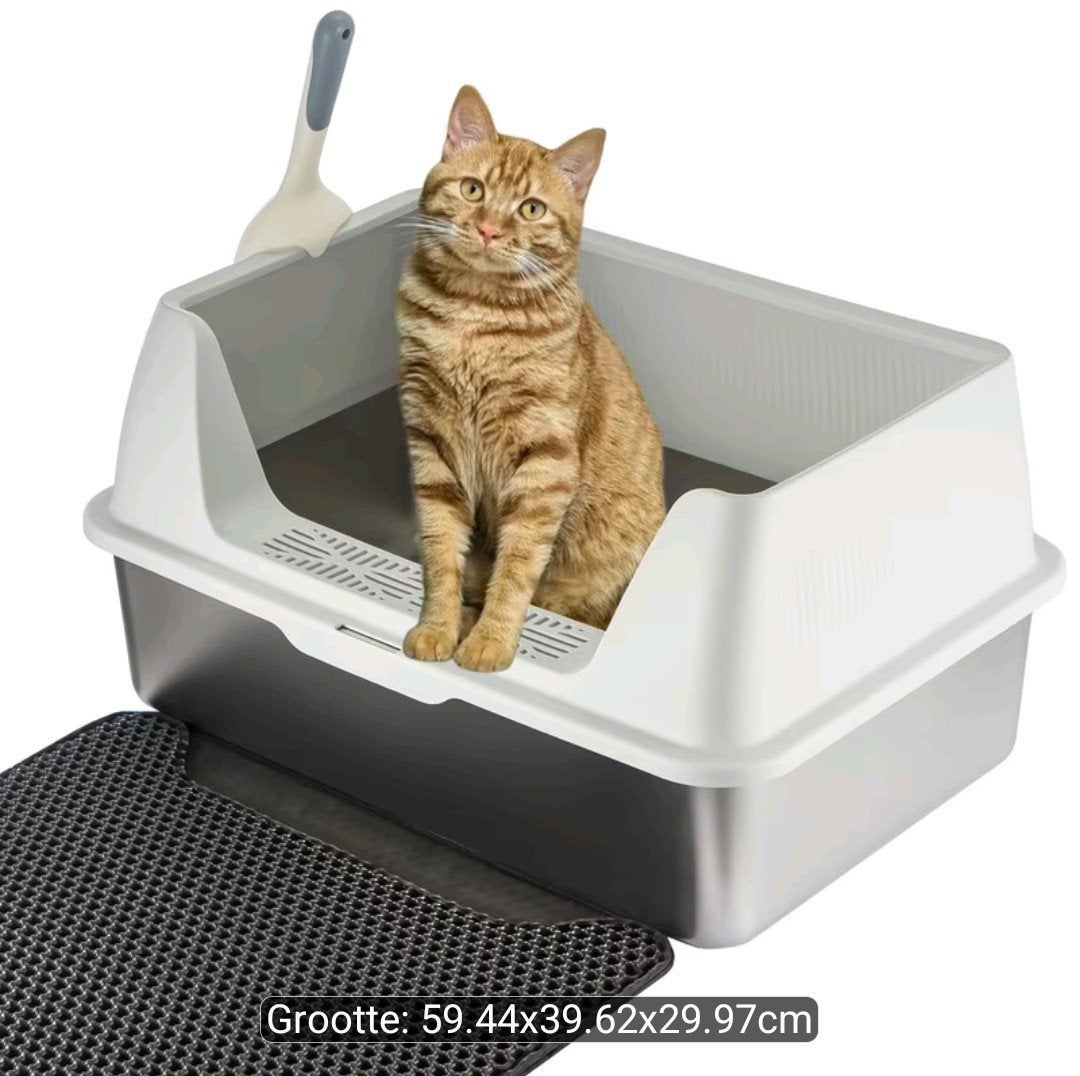 RVS kattenbak met hoge rand, Dieren en Toebehoren, Kattenbakken, Ophalen of Verzenden, Nieuw, Open