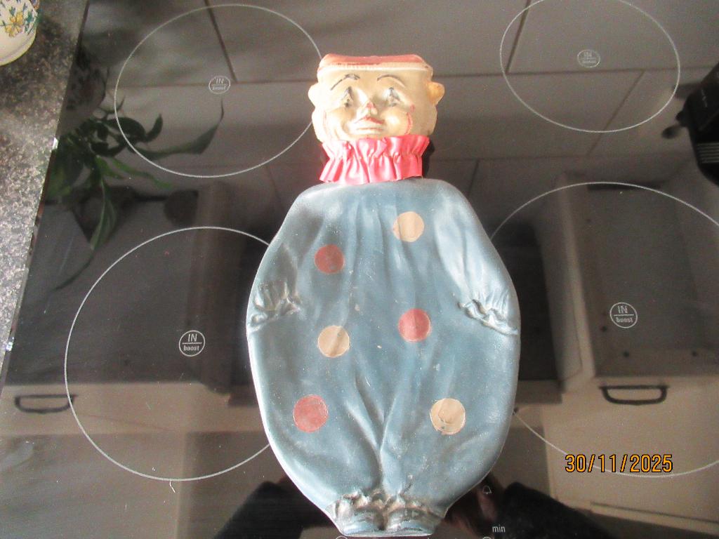 OUDE RUBBEREN WARMWATERKRUIK- CLOWN- DUNLOP-CA1930, Antiek en Kunst, Curiosa en Brocante, Ophalen of Verzenden