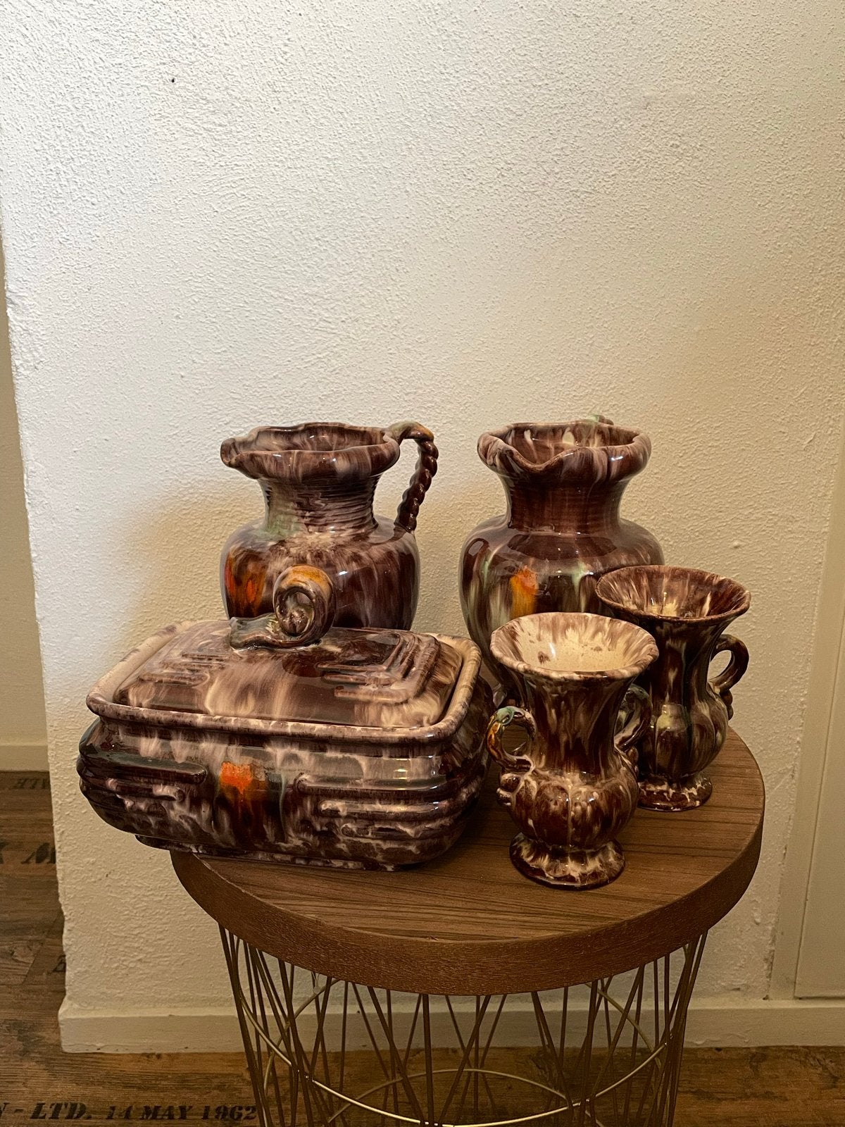 5-delige West-Germany aardewerk set - Druipglazuur, Ophalen