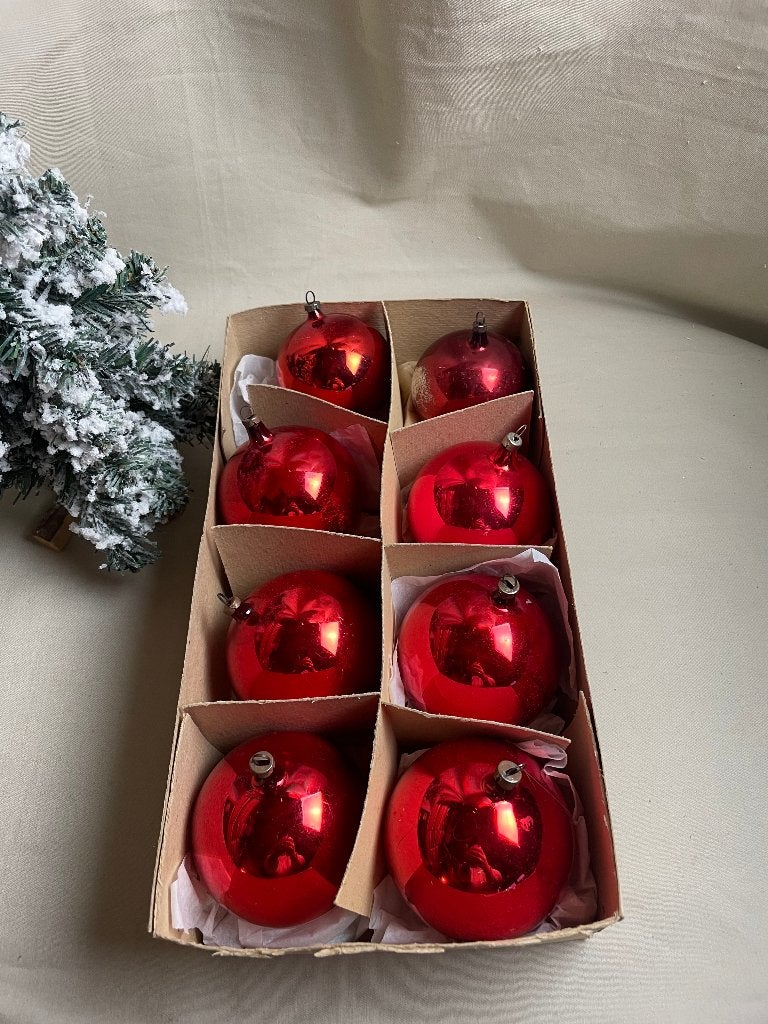 8 oude grote rode glazen kerstballen, Ophalen of Verzenden, Gebruikt