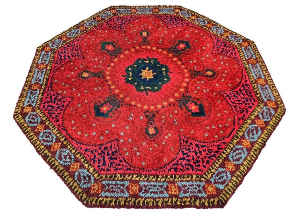 Handgeknoopt oosters Retro Smyrna tapijt achthoek 196x196cm