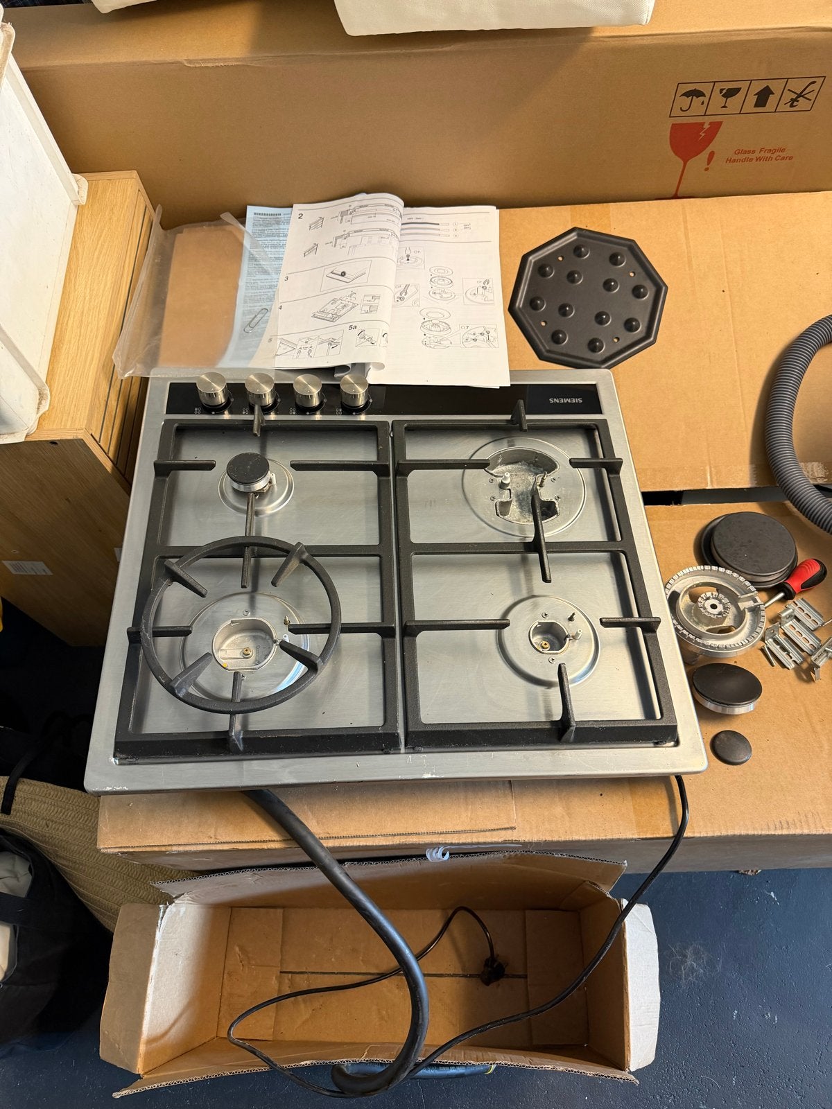 Siemens iQ500 EC645HS90N inbouw gaskookplaat 60cm RVS, Zo goed als nieuw, Inbouw, Gas, 4 kookzones