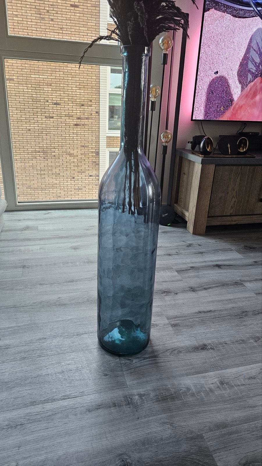 Grote glazen stulp/vaas - 1 meter hoog, Ophalen, Gebruikt, Blauw, Glas