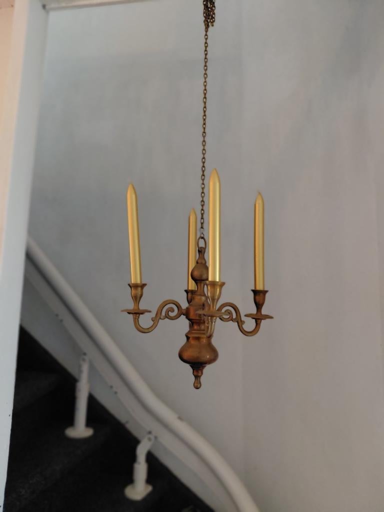 Oude antieke koperen kaarsen kroonluchter  voor 4 kaarsen, Antiek en Kunst, Ophalen of Verzenden, Koper of Brons