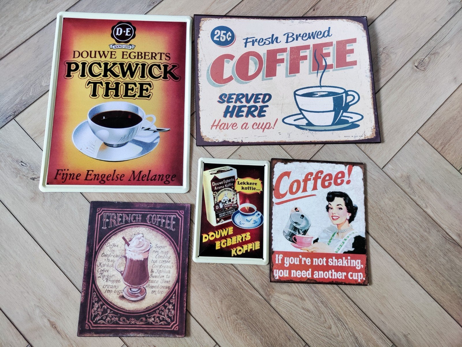 Vintage metalen reclameborden - Koffie & Thee, Metaal, Gebruikt, Ophalen of Verzenden, Reclamebord