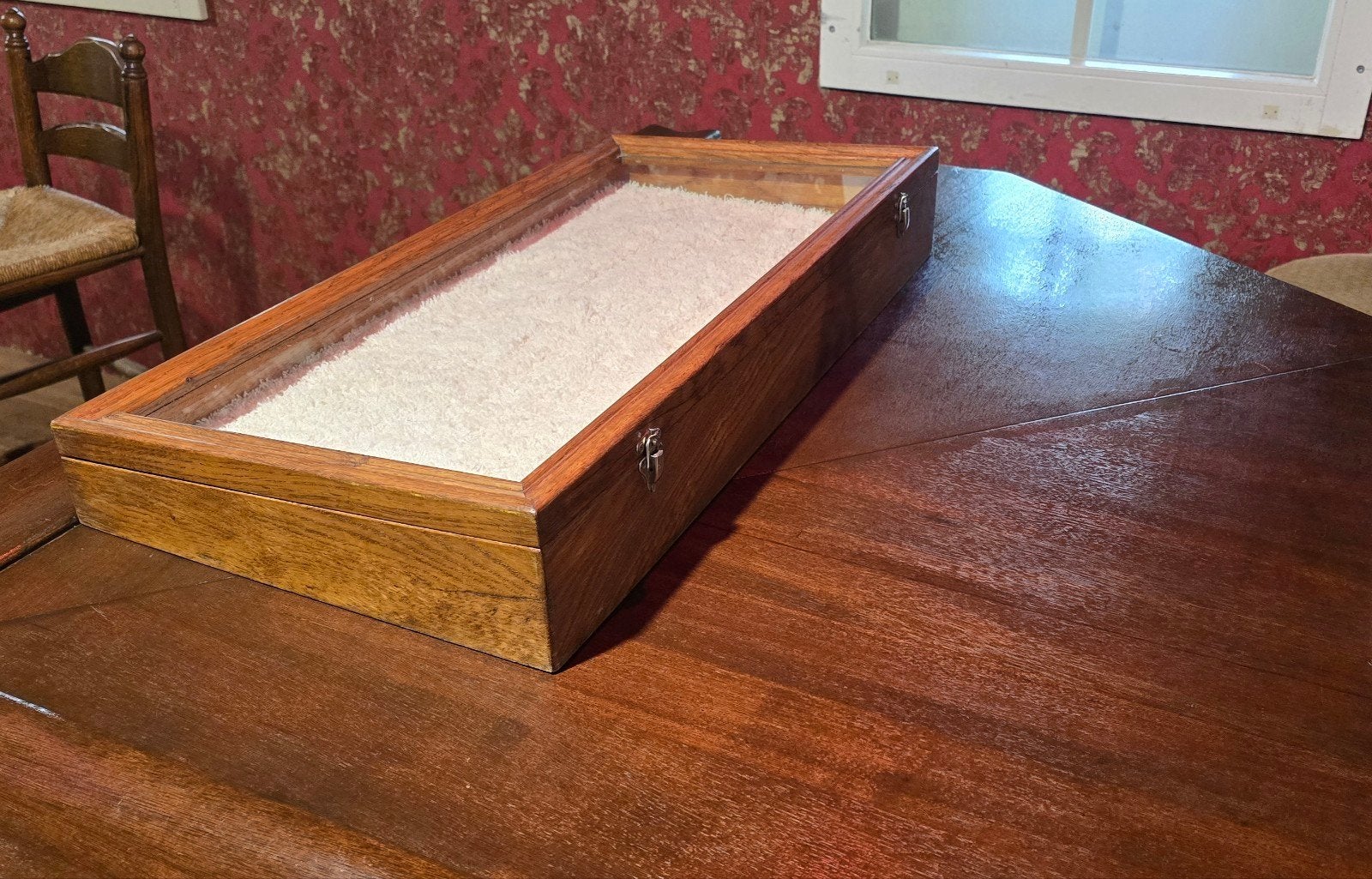 Houten toonbank vitrine met glazen deksel, Ophalen of Verzenden