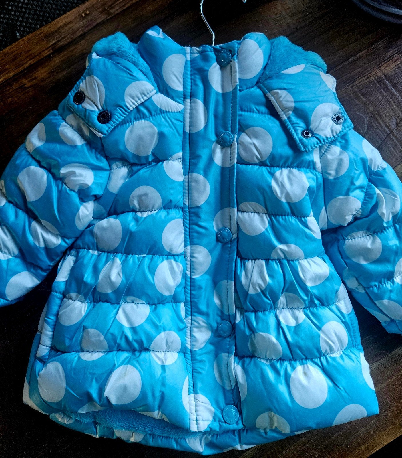 Minoti Winterjas Lichtblauw met Witte Stippen Maat 2/3 Jaa, ====, Meisje, Parijs, Nieuw