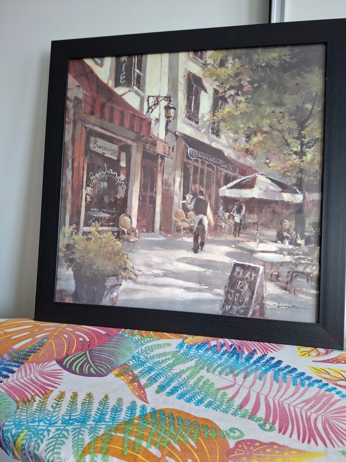 Schilderij Parijs Straatbeeld met Terras 57 x57, Ophalen of Verzenden