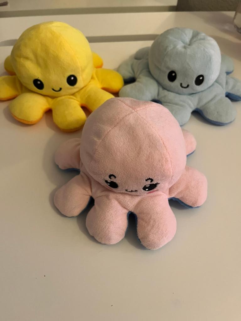 3 Omkeerbare Octopus Knuffel - 2 Emoties, Overige merken, Overige karakters, Overige typen, Nieuw