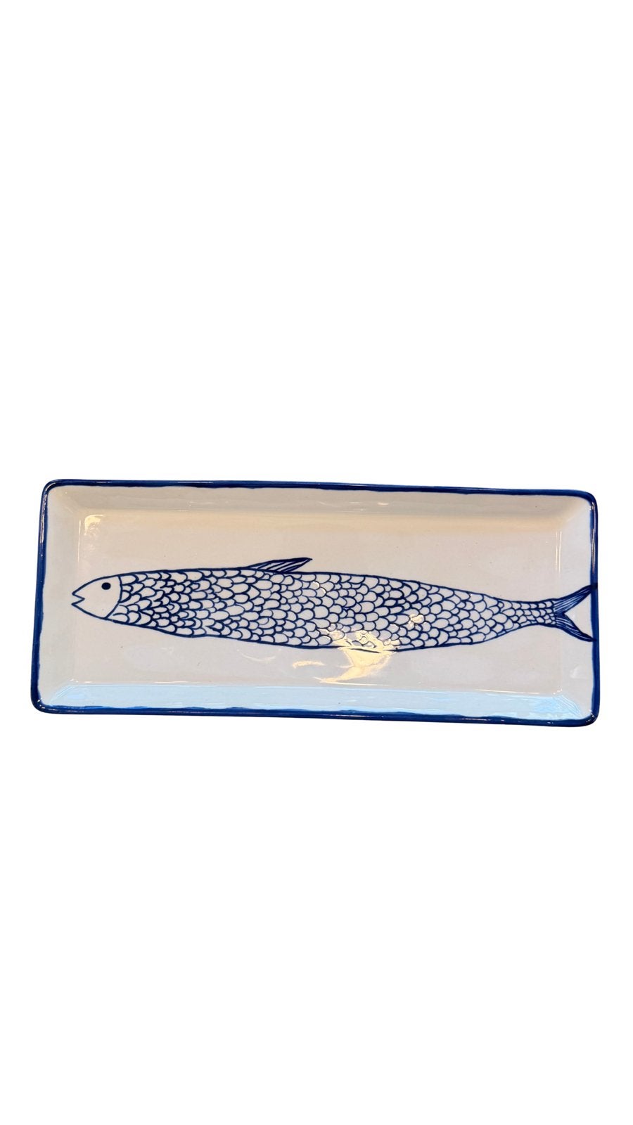 Wit blauwe serveerschaal vis 30x12 cm Clayre & Eef, Ophalen, Overige stijlen, Aardewerk, Schaal of Schalen