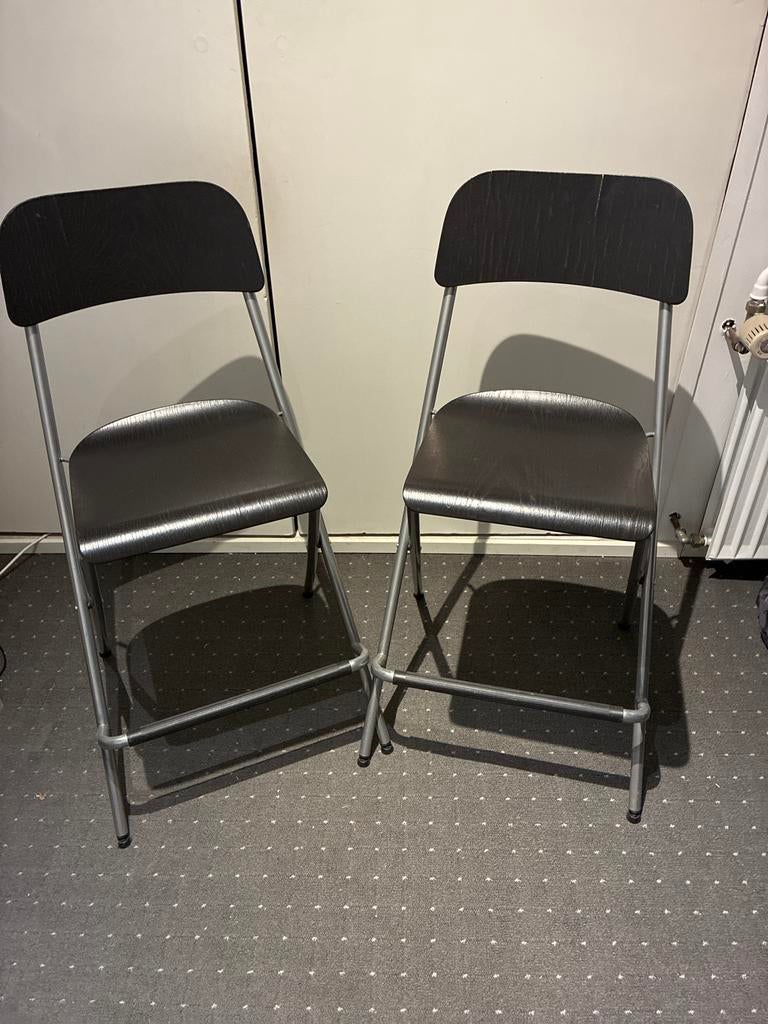 2x IKEA Franklin Klapstoelen/bar kruk/ kruk Zwart/Grijs, Ophalen of Verzenden, Gebruikt, Hout
