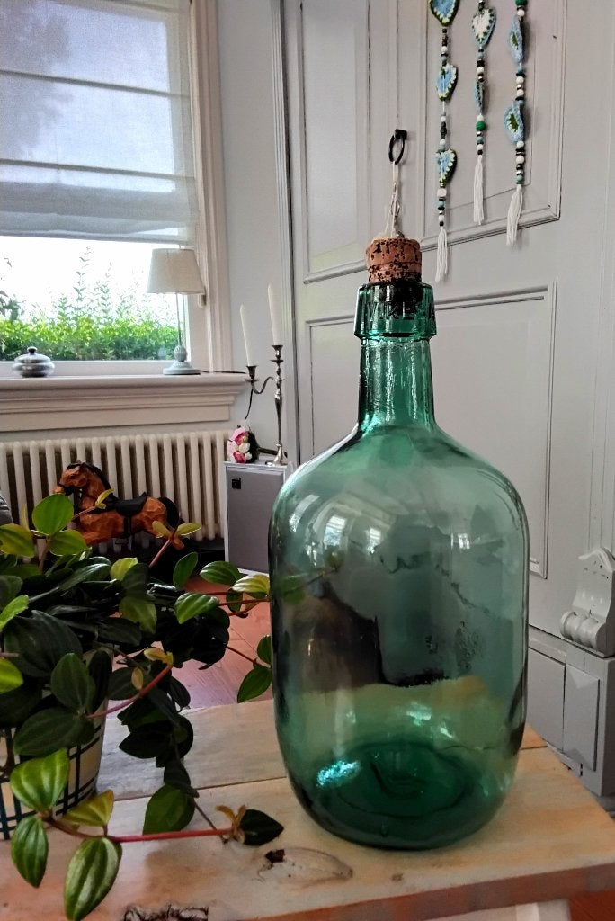 Viresa - vintage gistfles - Dame Jeanne - mandfles - korffle, Groen, Vintage, Gebruikt, Ophalen of Verzenden