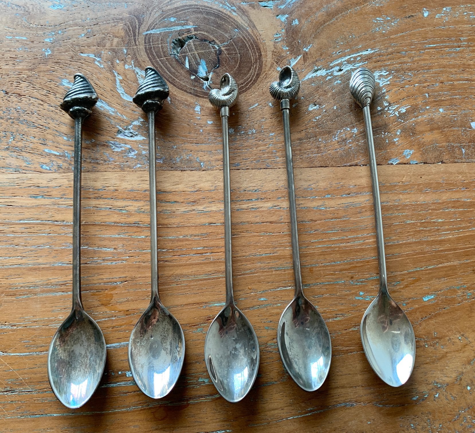 Vintage Shell verzilverde schelpen lepeltjes uit de jaren 90, Antiek en Kunst, Ophalen of Verzenden