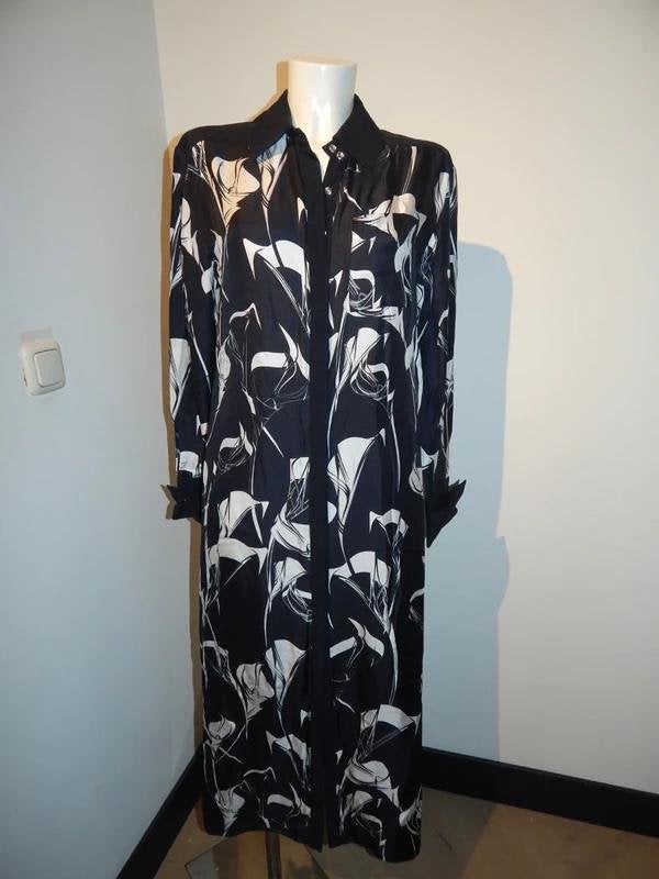 Mugler door knoop jurk zwart wit merk manchet knoop M, Maat 38/40 (M), Zo goed als nieuw, Onder de knie, Mugler
