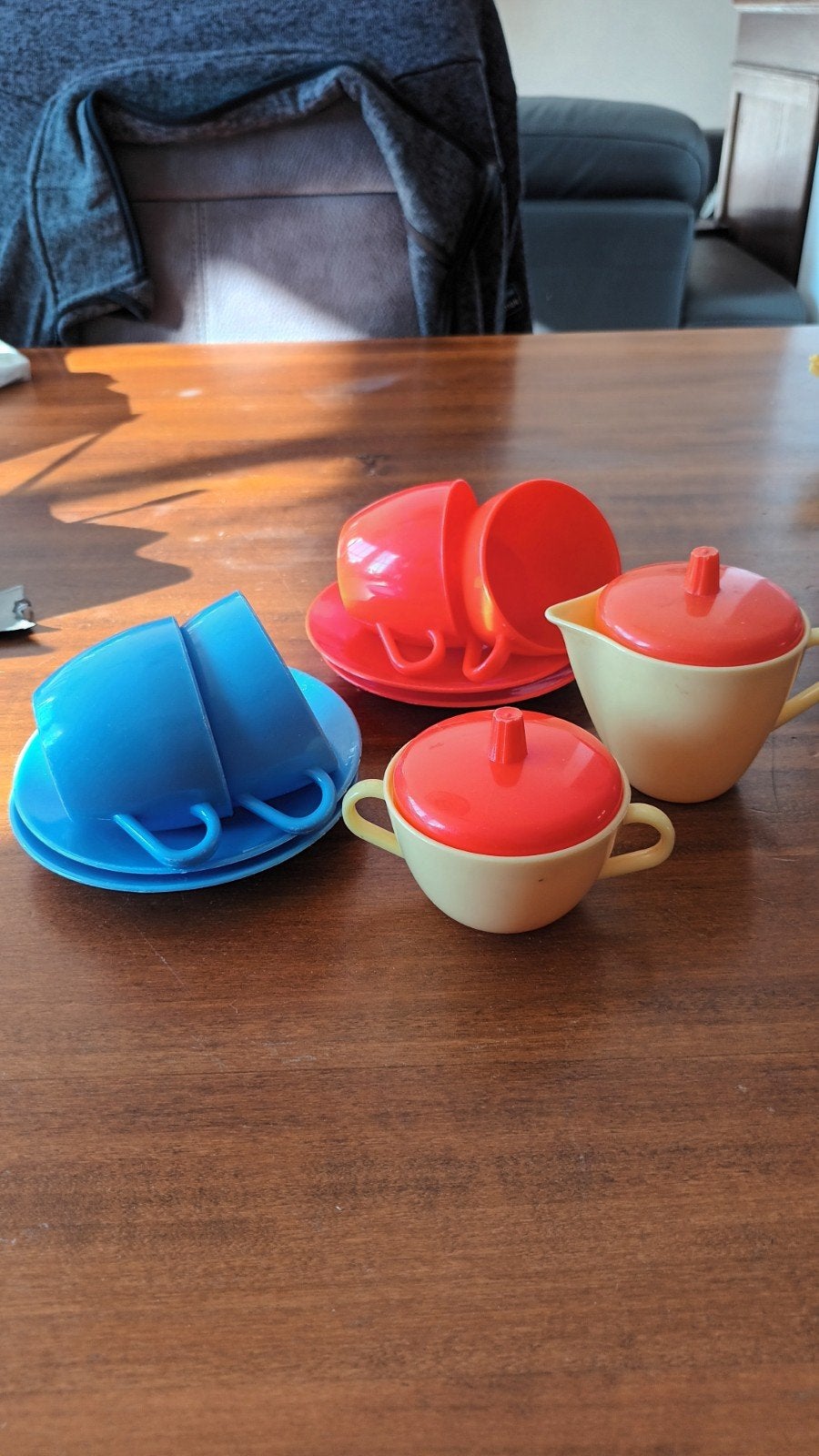 Vintage Speelgoed Theeservies - Rood en Blauw Plastic, Ophalen of Verzenden, Gebruikt, Jongen of Meisje