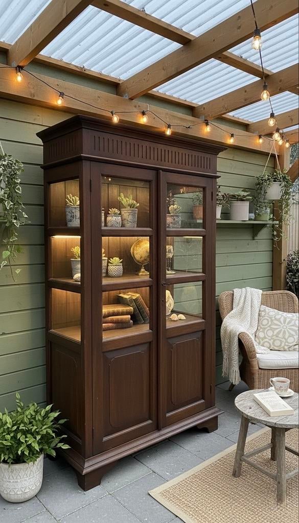 Teak Vitrinekast met Glazen Zijwanden en Deuren, Met deur(en), 100 tot 150 cm, Glas, Nieuw
