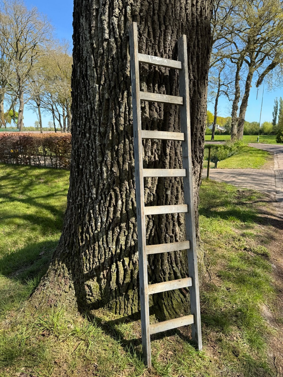 Vintage ladder in zachtgrijs - 190 cm hoog, Ophalen