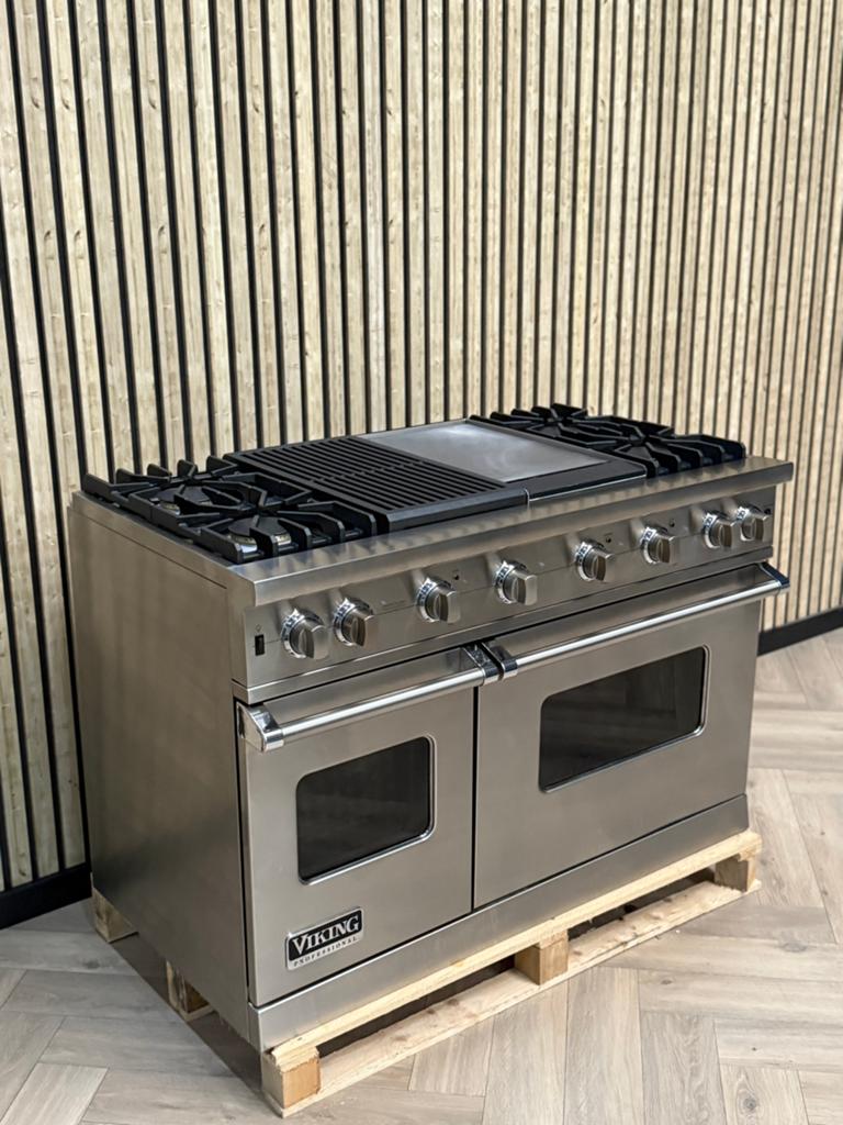 Luxe Viking 121cm Inox Gas met Krachtige Branders + bakplaat, Witgoed en Apparatuur, Warmhoudplaat, 60 cm of meer, Ophalen of Verzenden
