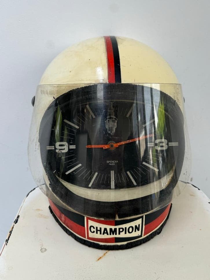 Vintage Champion Motorhelm reclame Klok, Gebruikt, Gebruiksvoorwerp, ., Ophalen of Verzenden