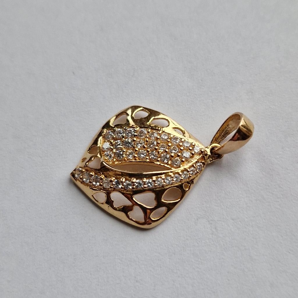 Prachtige gouden 14 karaats hanger, Ophalen of Verzenden, Zo goed als nieuw, Goud, Met strass