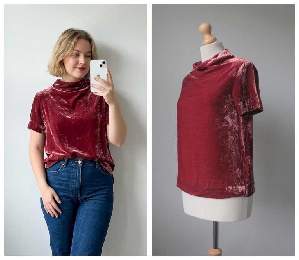 COS - prachtige fluwelen top rood - maat 36, Kleding | Dames, COS, Verzenden, Zo goed als nieuw, Korte mouw