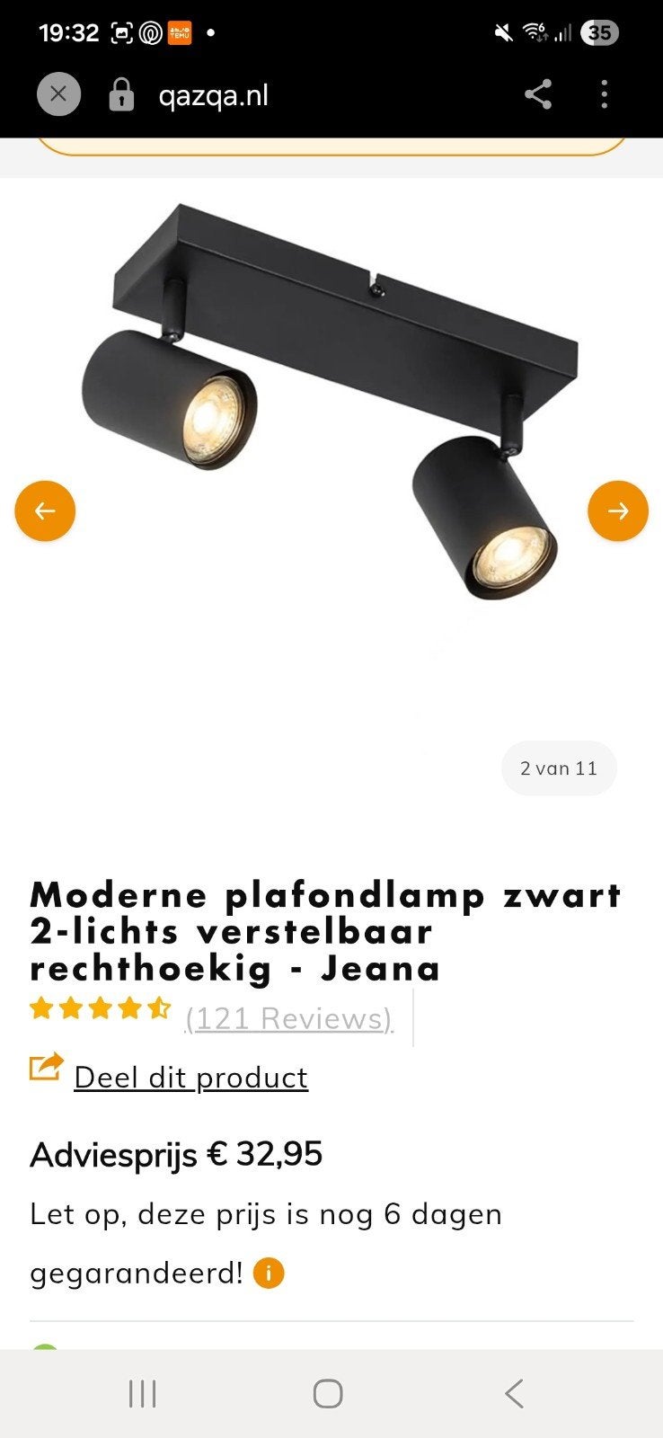 Moderne zwarte plafondspot Jeana, 2-lichts, verstelbaar, GU10, Nieuw, Ophalen of Verzenden, Metaal
