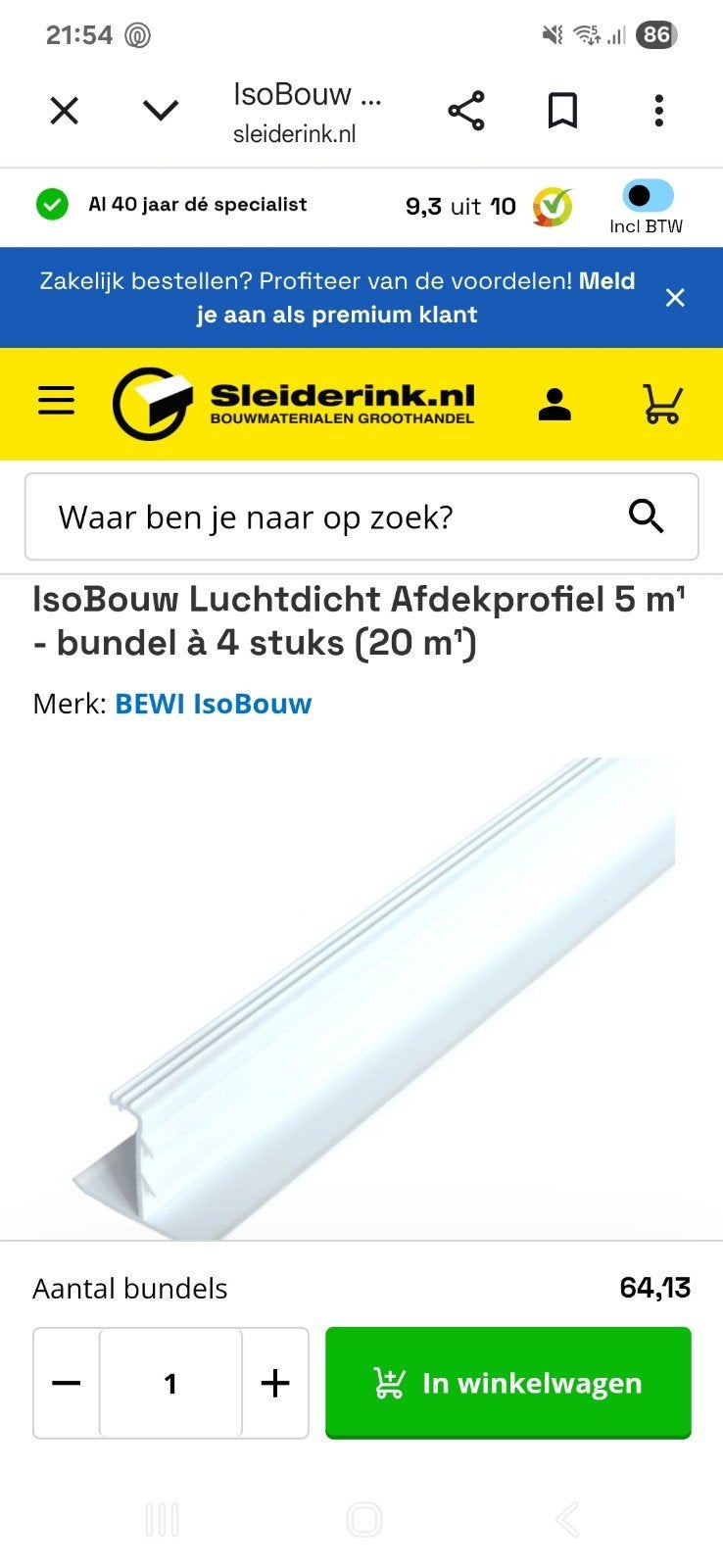 IsoBouw Luchtdicht Afdekprofiel 5m, Ophalen, Nieuw