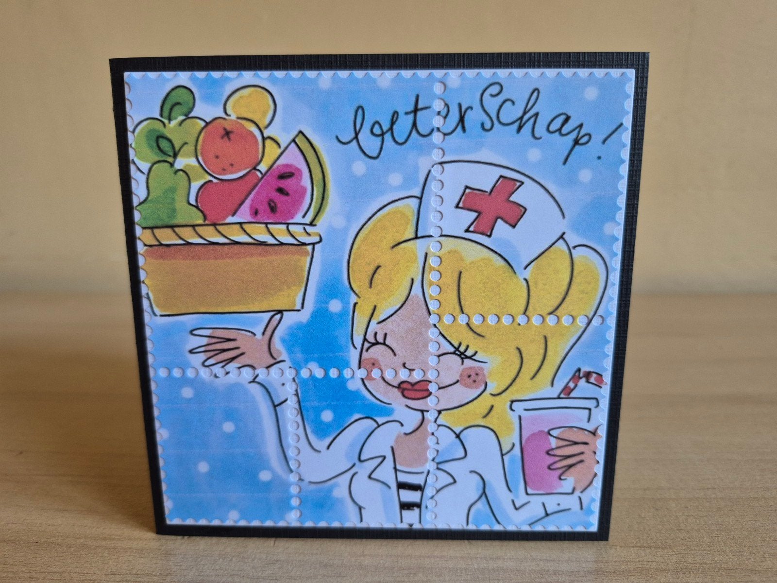 315a) zelfgemaakte kaart- postzegel ( beterschap), Hobby en Vrije tijd, Kaarten | Zelfgemaakt, Ophalen of Verzenden, Nieuw