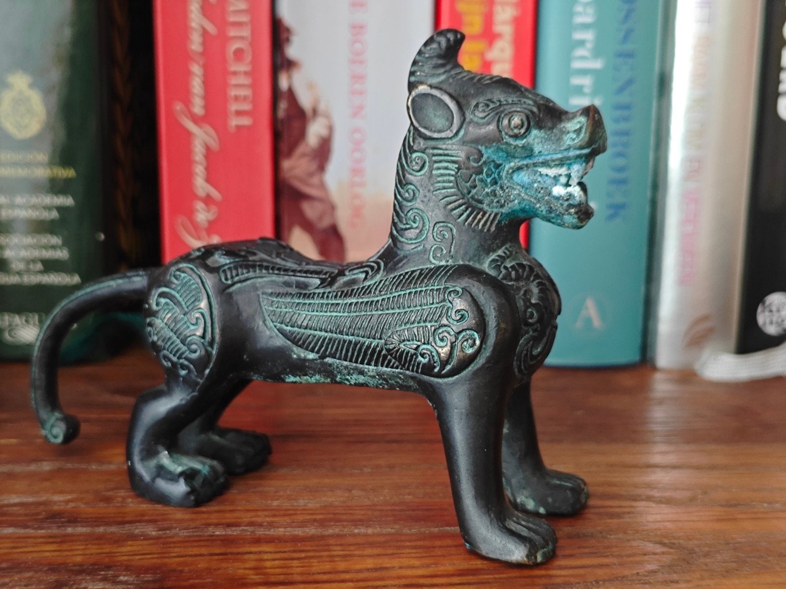Antiek bronzen beeldje van een Chinese foo dog, Antiek en Kunst, Ophalen of Verzenden