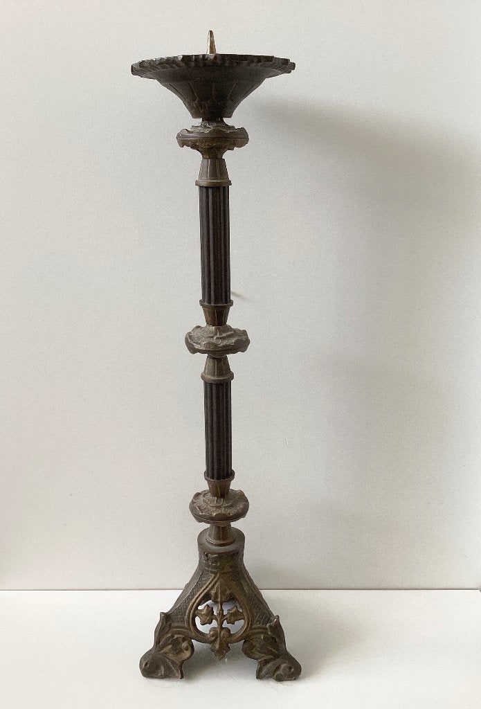 Vintage antiek Franse kerk altaar kandelaar brons H 55 cm., Ophalen, Koper of Brons